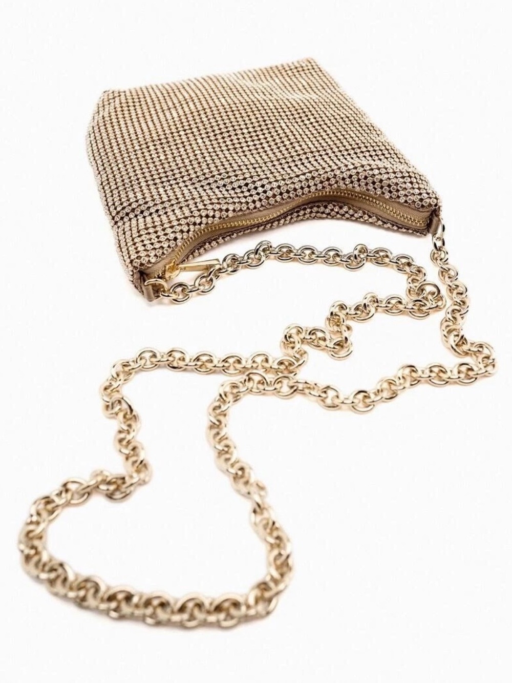 Zara Gold Metallic Mesh Shoulder Bag with Rhinestones. NWT!